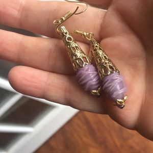 Vintage Lampwork Beaded Lavender Earrings